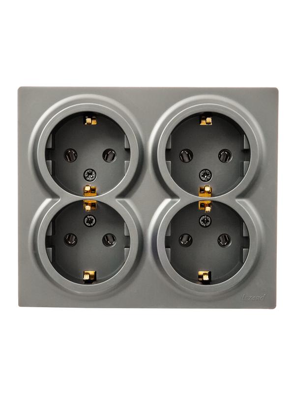Розетка 4-м ОП LETO с заземл. закрытый корпус ПБТ платина LEZARD 752-3500-127BDP