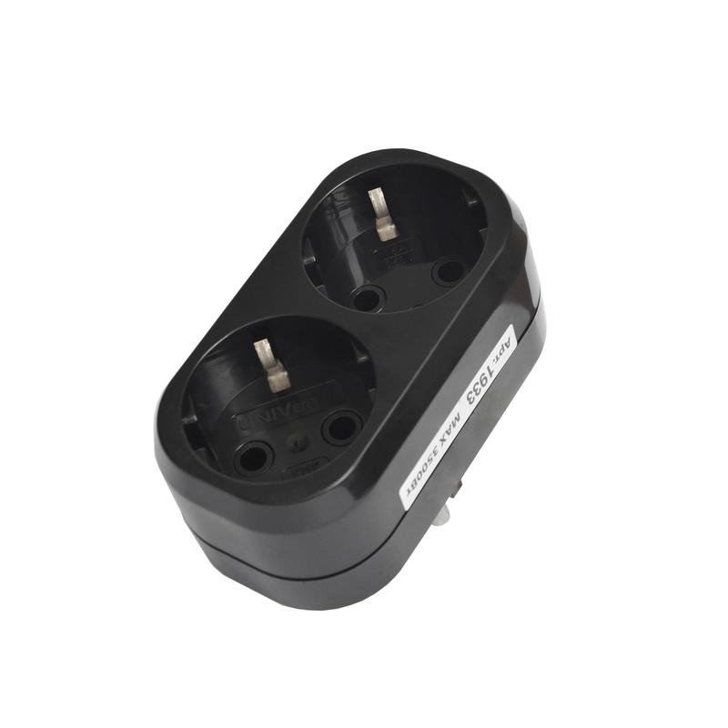 Разветвитель 2-м с заземл. 16А плоский черн. UNIVersal 1933