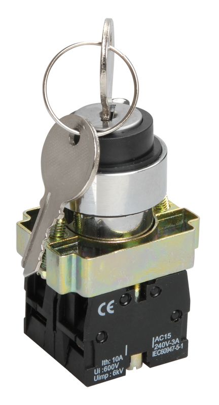 Переключатель LAY5-BG25 1НО+1НЗ на 2 положения замок с ключом I-O d22мм хром Электротехник ET012094