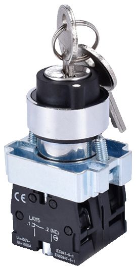 Переключатель LAY5-BG33 2НО на 3 положения замок с ключом I-O-II d22мм хром Электротехник ET012095