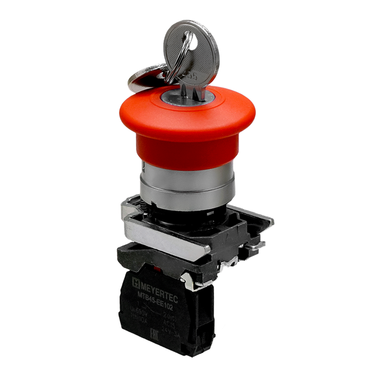 Кнопка грибовидная аварийной остановки с ключом 40мм возврат поворотом с фиксацией 1NC IP65 металл MTB4-BS142 красн. ОВЕН 137141