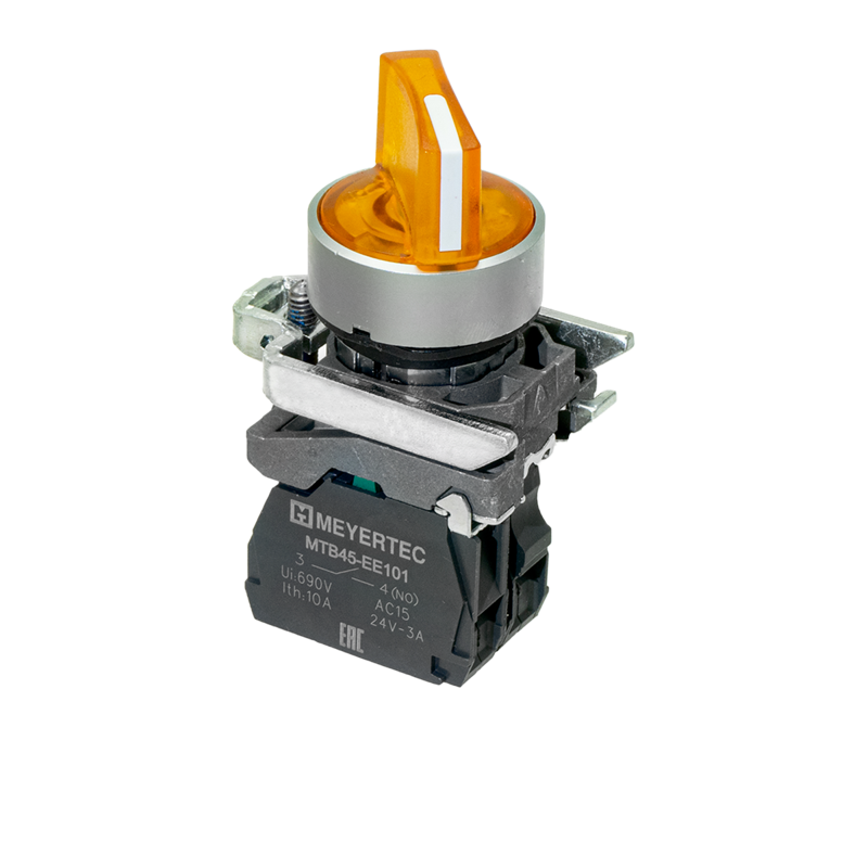 Переключатель на 3 положения с фиксацией и подсветкой 1NO 24В AC/DC IP65 металл MTB4-BK35711 желт. ОВЕН 137187