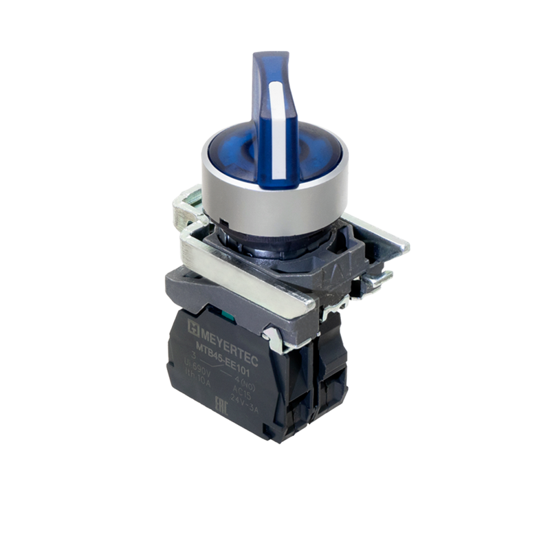 Переключатель на 3 положения с фиксацией и подсветкой 1NO 220В AC/DC IP65 металл MTB4-BK36713 син. ОВЕН 137183