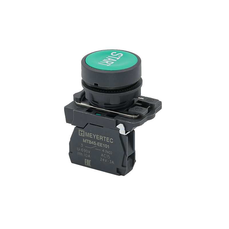 Кнопка плоская маркировка "START" 1NO IP65 пластик MTB5-AA31591 зел. ОВЕН 137242