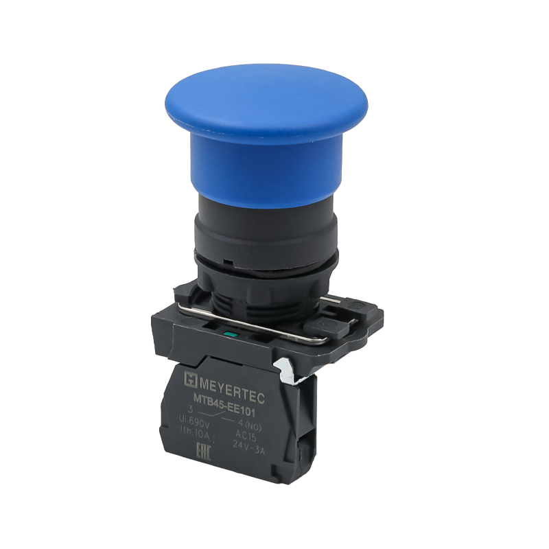 Кнопка грибовидная 40мм пружиный возврат 1NO IP65 пластик MTB5-AC61 син. ОВЕН 137248