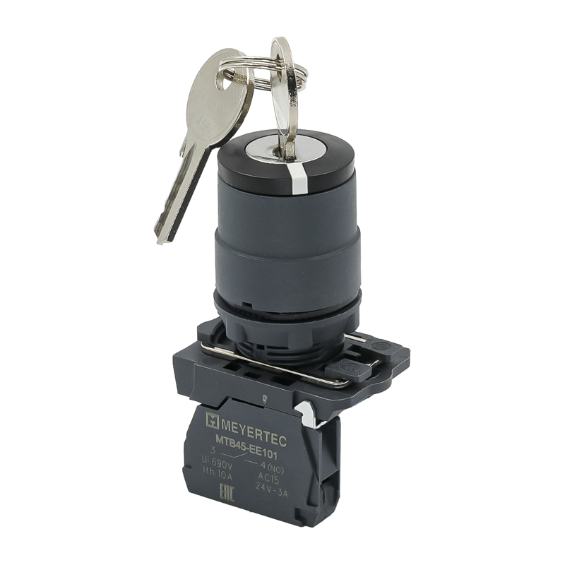 Переключатель с ключом на 2 положения с фиксацией 1 выемка 1NO IP65 пластик MTB5-AG21 ОВЕН 137260