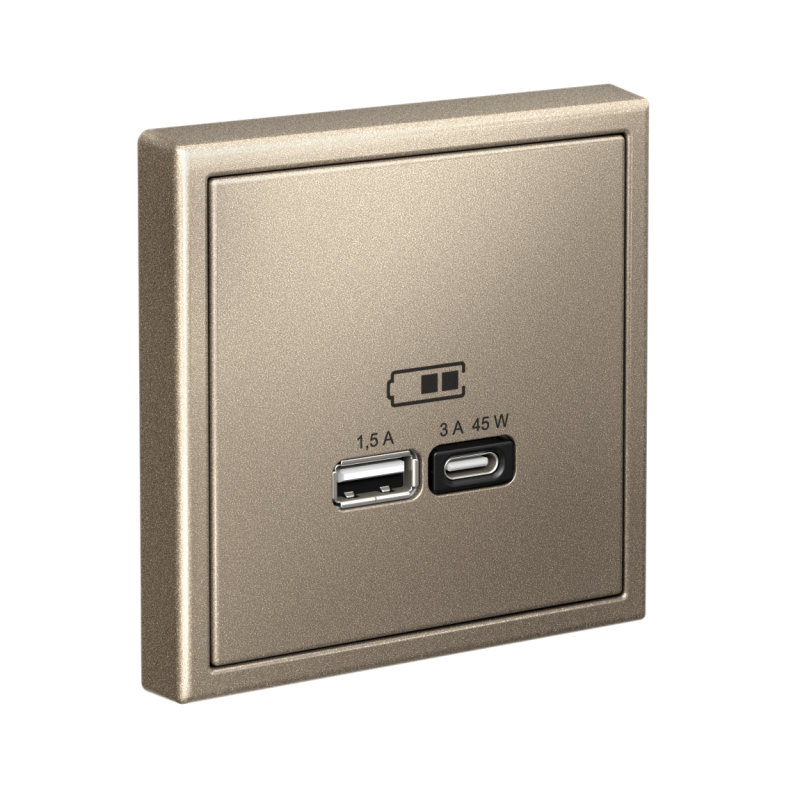 Розетка USB ArtGallery тип A+C 45Вт QC PD высокоскор. ЗУ механизм шампань SE GAL000529