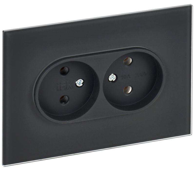 Розетка 2-м SKANDY 10А без заземл. без защ. шторок для плоской вилки SK-R03G графит IEK SK-R20-10-K53