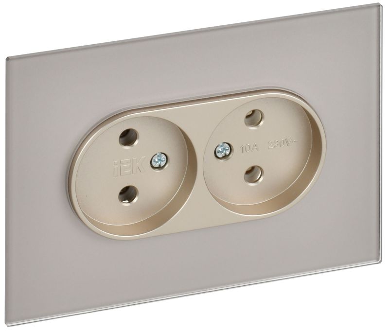 Розетка 2-м SKANDY 10А без заземл. без защ. шторок для плоской вилки SK-R03Sh шампань IEK SK-R20-10-K37