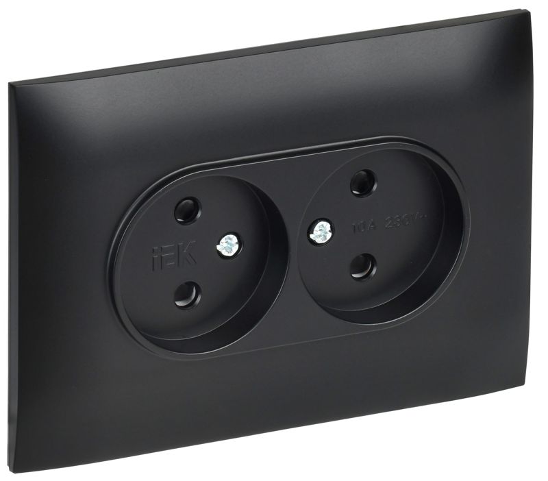 Розетка 2-м SKANDY 10А без заземл. защ. шторки в сборе SK-R09Bl черн. IEK SK-R23-10-K02-F