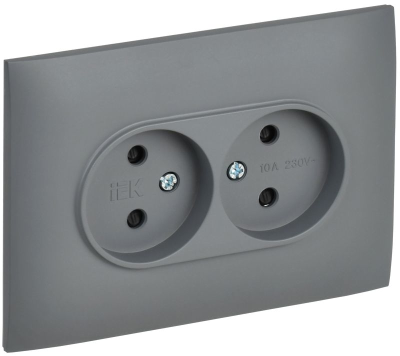 Розетка 2-м SKANDY 10А без заземл. защ. шторки в сборе SK-R09Gr сер. IEK SK-R23-10-K03-F