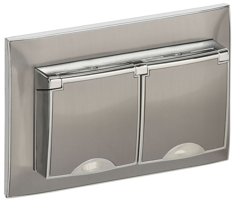 Розетка 2-м SKANDY 16А IP44 с крышкой в сборе SK-R12N никель IEK SK-R26-16-44-K50-F