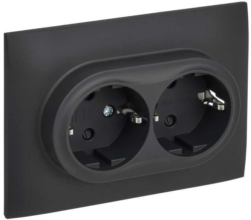Розетка 2-м SKANDY 16А с заземл. защ. шторки в сборе SK-R07G графит IEK SK-R24-16-K53-F