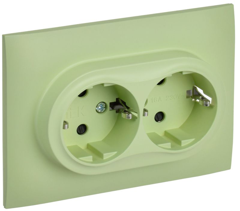 Розетка 2-м SKANDY 16А с заземл. защ. шторки в сборе SK-R07G мятный IEK SK-R24-16-K06-F