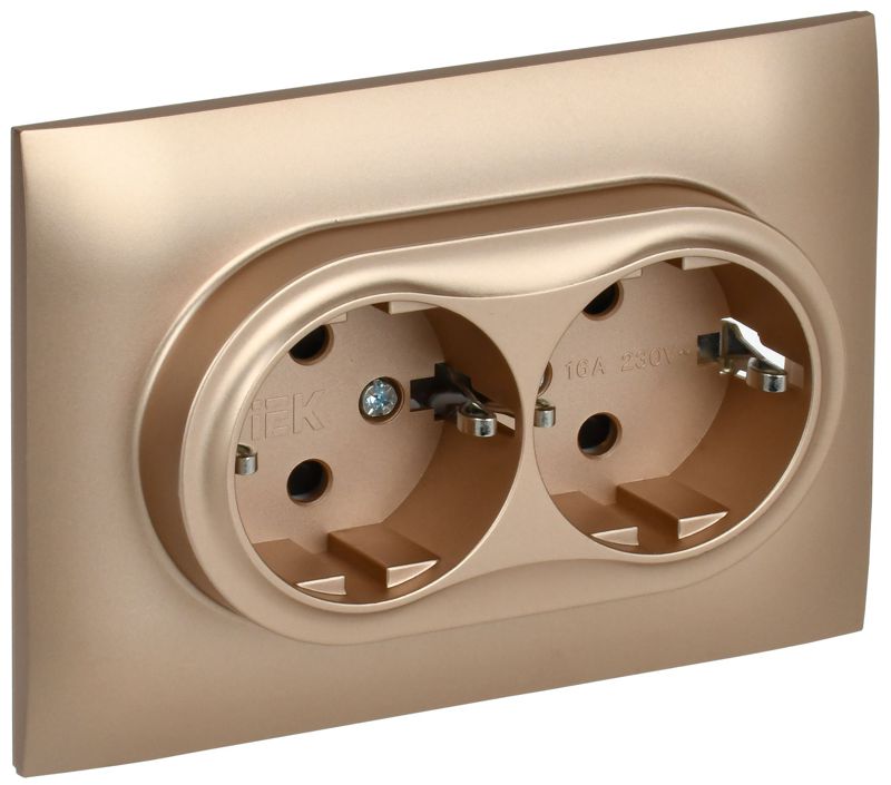Розетка 2-м SKANDY 16А с заземл. защ. шторки в сборе SK-R07Sa песочн. IEK SK-R24-16-K98-F