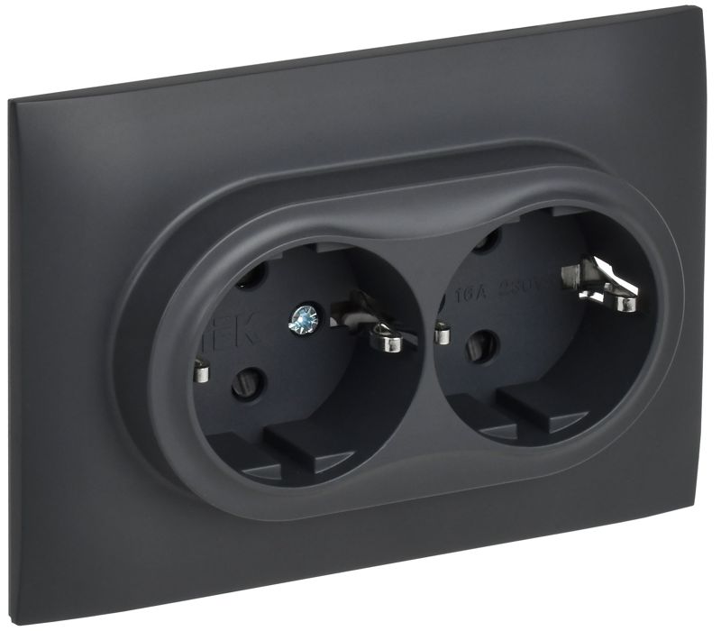 Розетка 2-м SKANDY 16А с заземл. защ. шторки в сборе SK-R07T титан IEK SK-R24-16-K48-F