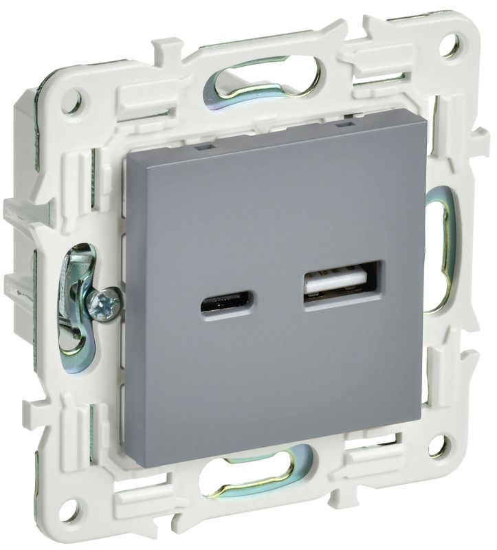 Розетка USB A+C 3.1А SKANDY SK-R14Gr сер. IEK SK-U22-D31-K03