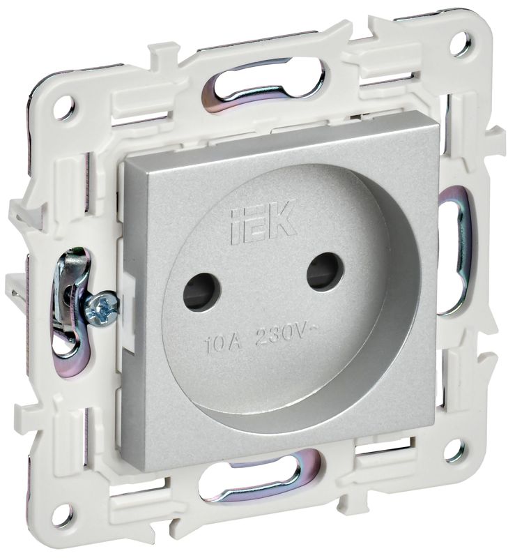 Розетка SKANDY 10А без заземл. защ. шторки SK-R01S серебр. IEK SK-R13-10-K23