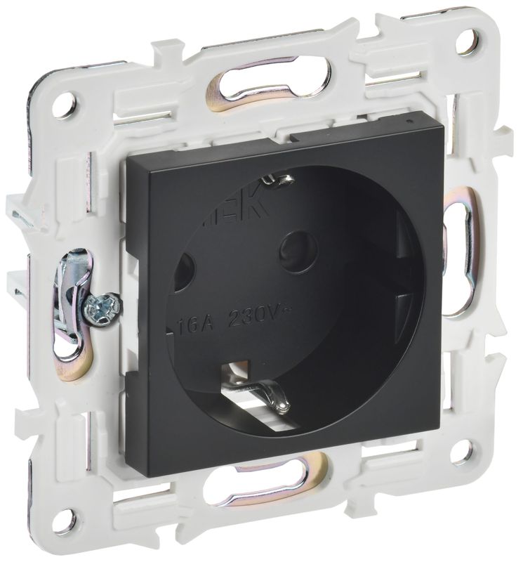 Розетка SKANDY 16А с заземл. защ. шторки безвинт. крепл. SK-R06Bl черн. IEK SK-R14-16-1-K02