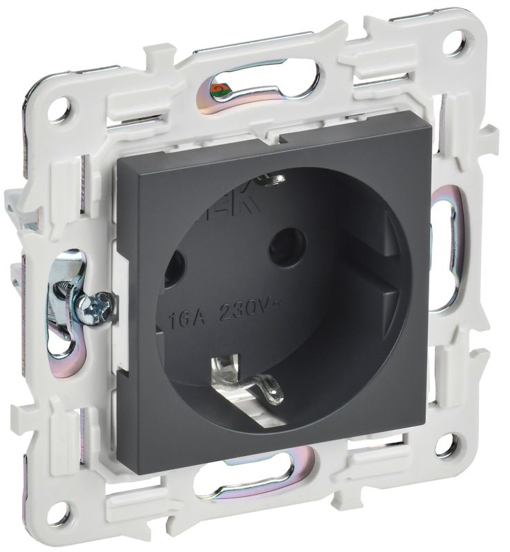 Розетка SKANDY 16А с заземл. защ. шторки безвинт. крепл. SK-R06T титан IEK SK-R14-16-1-K48