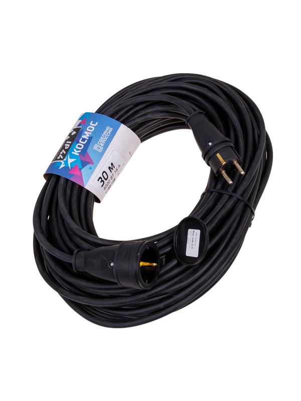Удлинитель-шнур 1х30м 16А IP44 250В 4кВт черн. каучук КГ 3х2.5 УХз16 Россия КОСМОС YSHKsm30m-1g(16A)KG