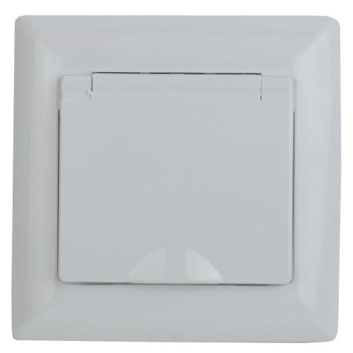 Розетка 1-м СП Solo 16А 250В IP44 2P+E Schuko защ. шторки с крышкой бел. Intro Б0043361