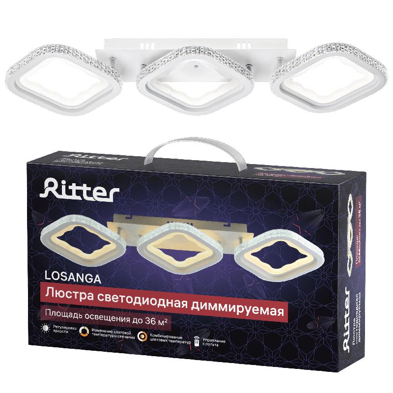 Люстра потолочная светодиодная диммируемая LOSANGA с ДУ 3 режима 715х220х80 120Вт 36кв.м бел. Ritter 52931 0