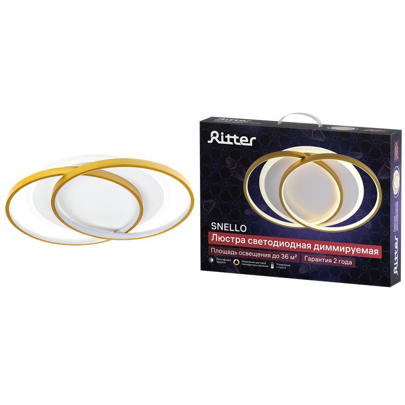 Люстра потолочная светодиодная диммируемая SNELLO с ДУ 3 режима 530х385х75мм 100Вт 2700К/4000К/6400К 36кв.м зол. Ritter 51624 2