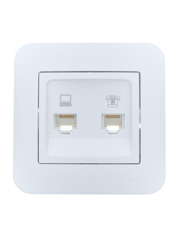 Розетка компьютерная+телефонная 2-м СП ASTI RJ45 + RJ11 в сборе бел. LEZARD 7081-0202-143