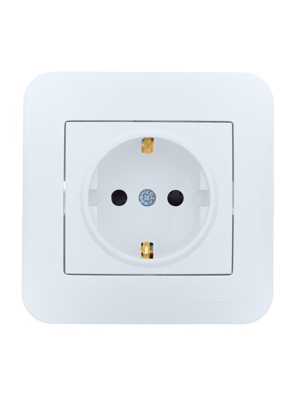 Розетка 1-м СП ASTI 16А IP20 с заземл. защ. шторки термопласт в сборе бел. LEZARD 7081-0202-124B