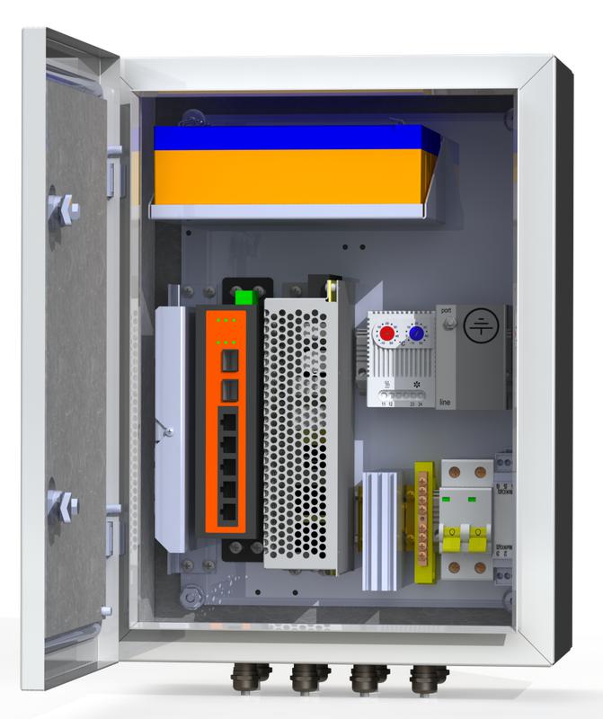 Термошкаф коммутационный 4хPoE 2хSFP 4хSC АКБ 4х12В 2.2А/ч IP66 300х400х210мм 6 УТП 4КУ AКБ 2А Mastermann 00-00015647