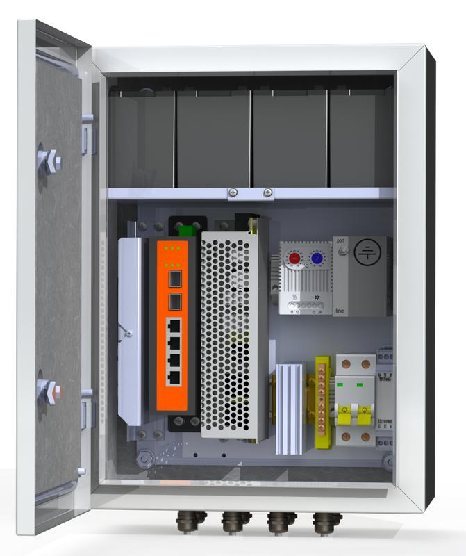 Термошкаф коммутационный 4хPoE 2хSFP 4хSC АКБ 4х12В 7А/ч IP66 300х400х210мм 6 УТП 4К ГЗ AКБ 7А Mastermann 00-00015652