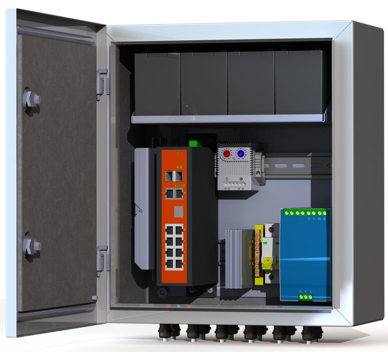 Термошкаф коммутационный 8хPoE 2хSFP 4хSC АКБ 4х12В 7А/ч IP66 350х400х210мм 8 УТП 8К АКБ 7А Mastermann 00-00015658