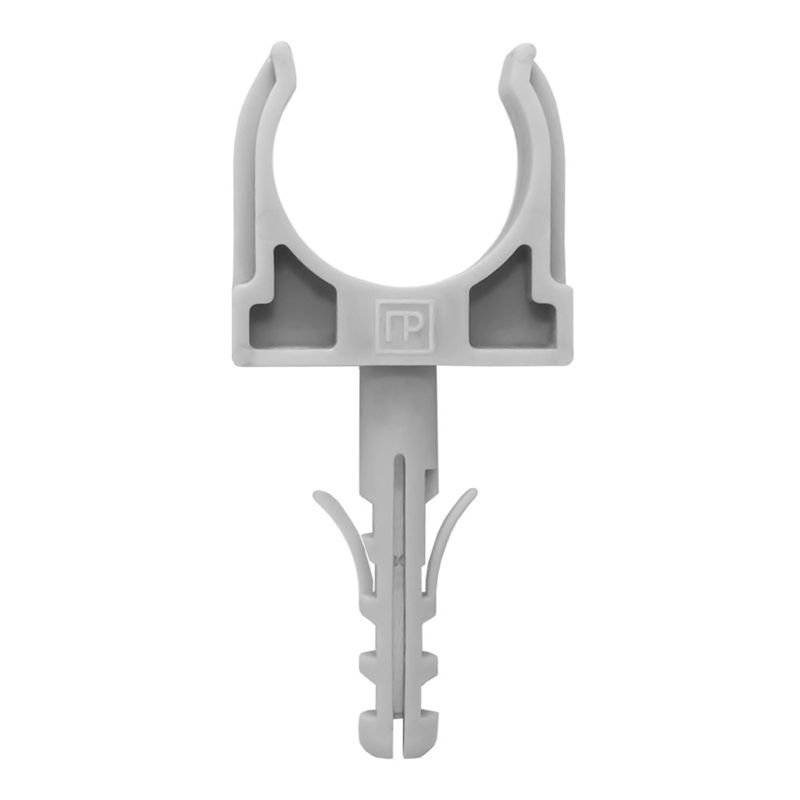 Держатель для труб (клипса) d25мм с дюбелем сер. (уп.100шт) Промрукав PR13.0297