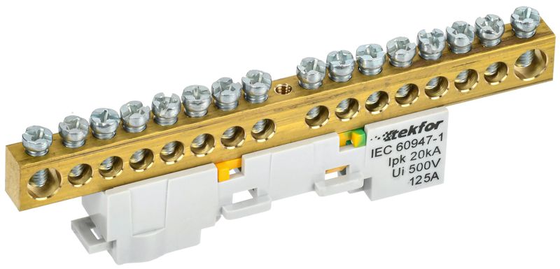 Шина PE "земля" неизол. на универс. держ. 8х12-16-Ж TEKFOR IEK TF-NN20-16-DL-K05