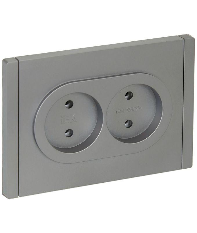 Розетка 2-м СП FORTE&PIANO FP526 10А без заземл. без защ. шторок безвинт. крепл. сталь IEK FP-R20-10-1-K46