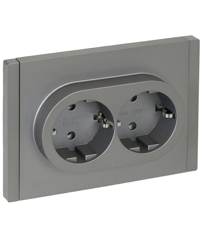Розетка 2-м СП FORTE&PIANO FP524 16А с заземл. без защ. шторок безвинт. крепл. сталь IEK FP-R21-16-1-K46