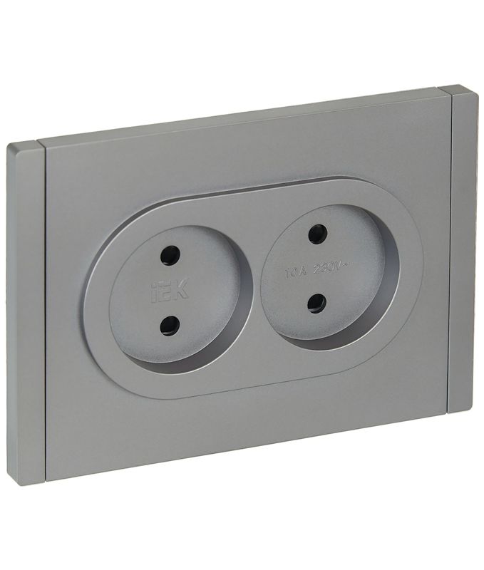 Розетка 2-м СП FORTE&PIANO FP525 10А без заземл. защ. шторки безвинт. крепл. сталь IEK FP-R23-10-1-K46