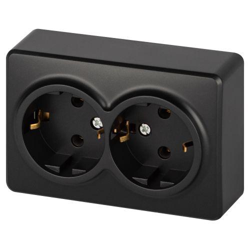 Розетка 2-м ОП Эксперт 11-2205-05 16А IP20 250В 2х2P+E Schuko с заземл. антрацит Эра Б0063047