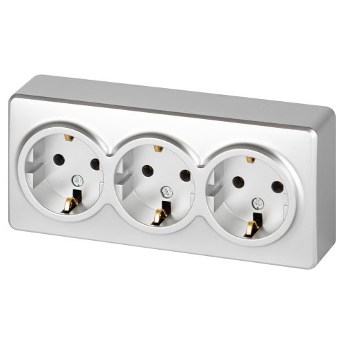 Розетка 3-м ОП Эксперт 11-2208-03 16А IP20 250В 3х2P+E Schuko с заземл. алюм. Эра Б0063010