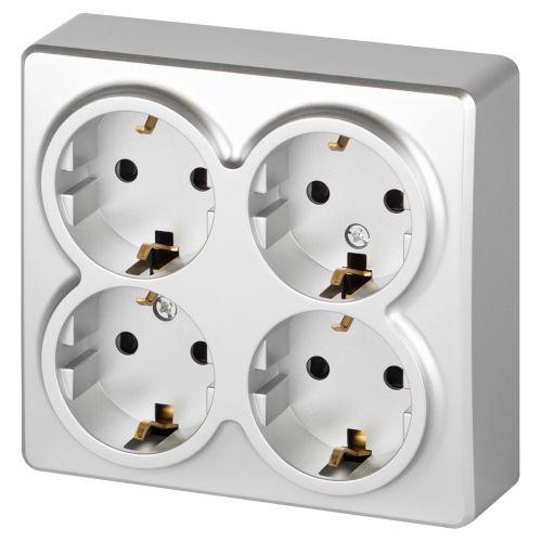 Розетка 4-м ОП Эксперт 11-2211-03 16А IP20 250В 4х2P+E Schuko с заземл. защ. шторки алюм. Эра Б0063022