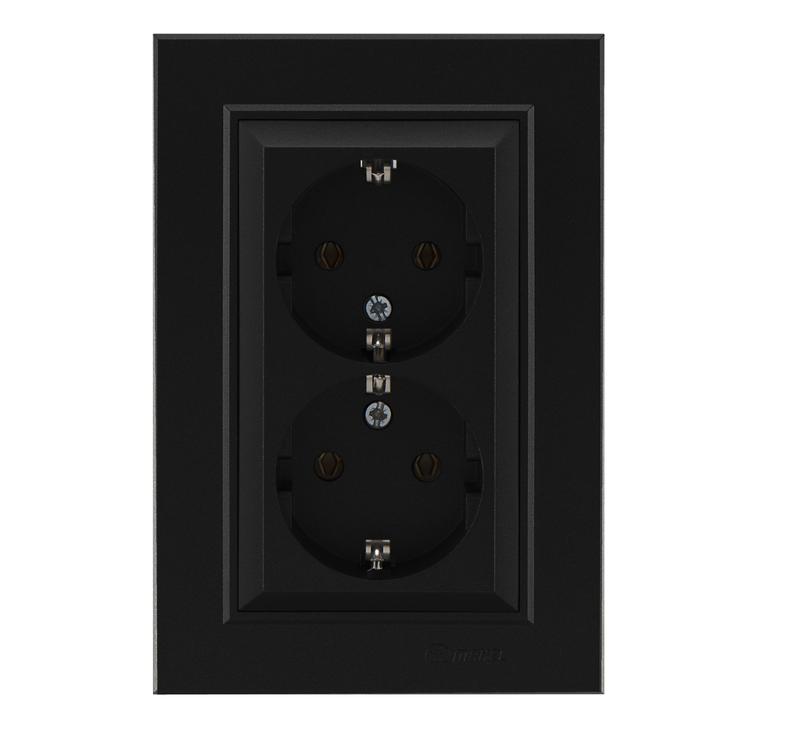 Розетка двойная с заземления Karea черн. Makel 56054082