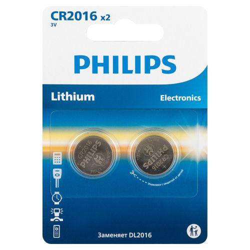 Элемент питания литиевый CR2016 (блист. 2шт) Philips Б0064674