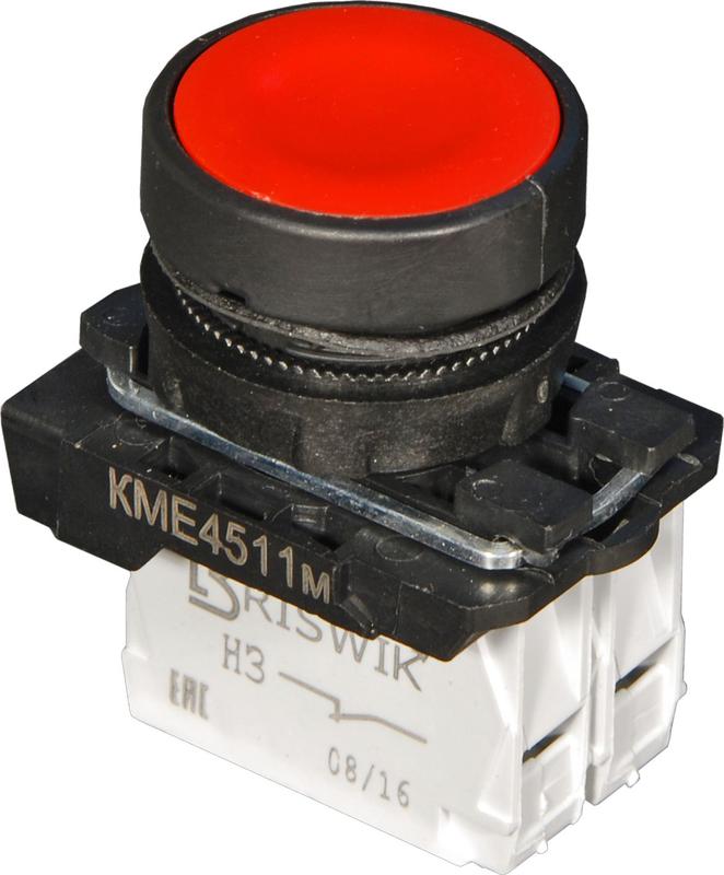 Выключатель кнопочный КМЕ-4511м УХЛ2 1НО+1НЗ 10А IP54 толкатель цилиндрический внутр. протектор d посадочного отверст. 22мм красн. ЭЛЬКОМ A8012-T15080127