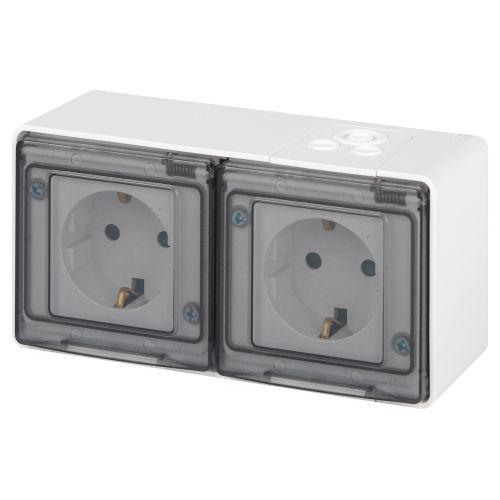 Розетка Эксперт 11-2504-01 2х2P+E гориз. IP55 шторки 16А-250В ОУ бел. Эра Б0063262