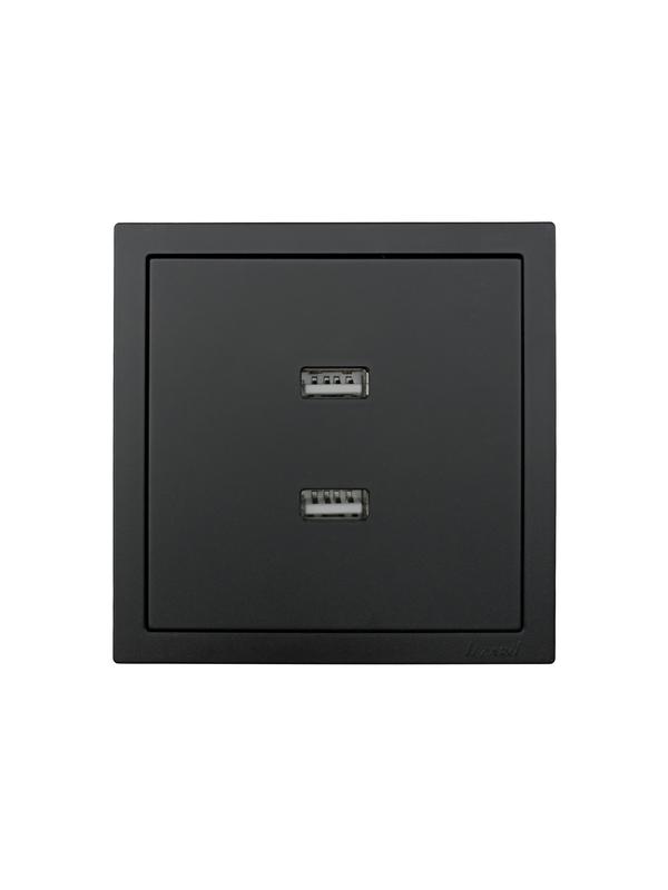 Розетка 1-мест. с 2-мест. USB разъем СП ZIMA IP20 черн. бархат LEZARD 704-4288-192