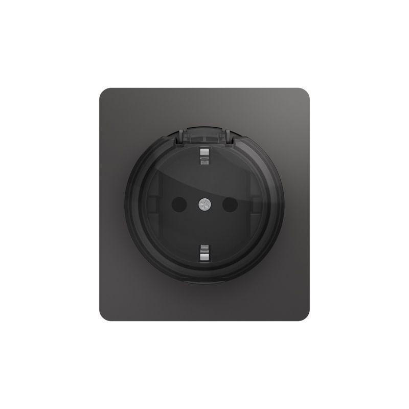 Розетка 1-м СП ROUND MIELE 16А с заземл. защ. шторки и крышкой титан Kranz KR-78-0702-2