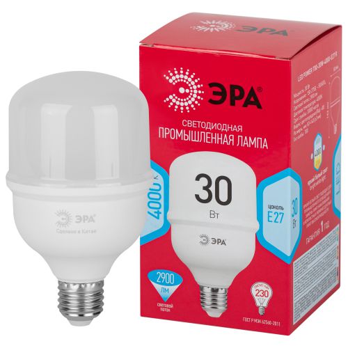 Лампа светодиодная высокомощная RED LINE LED POWER T80-30W-4000-E27 R 30Вт Т80 колокол 4000 К нейтр. бел. E27 2900лм Эра Б0063849