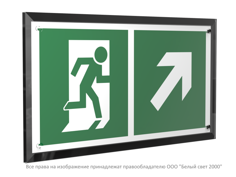 Знак безопасности PT-32178-Black.E37 "Напр. к эвакуац. выходу направо вверх " Белый свет a32720