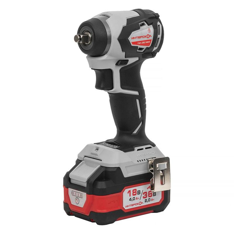 Гайковерт аккумуляторный бесщеточн. ударн. ГАУ-250/36ВЭ Li-ion АПИ (кейс 2 аккум. 2.0А.ч ЗУ) ИНТЕРСКОЛ 863.2.2.70